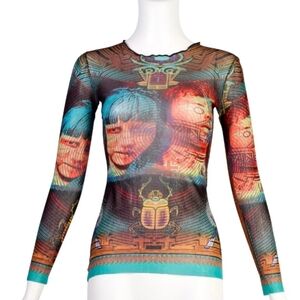 Rare Jean Paul Gaultier 1997 Tattooed Faces Mesh Top Size Small